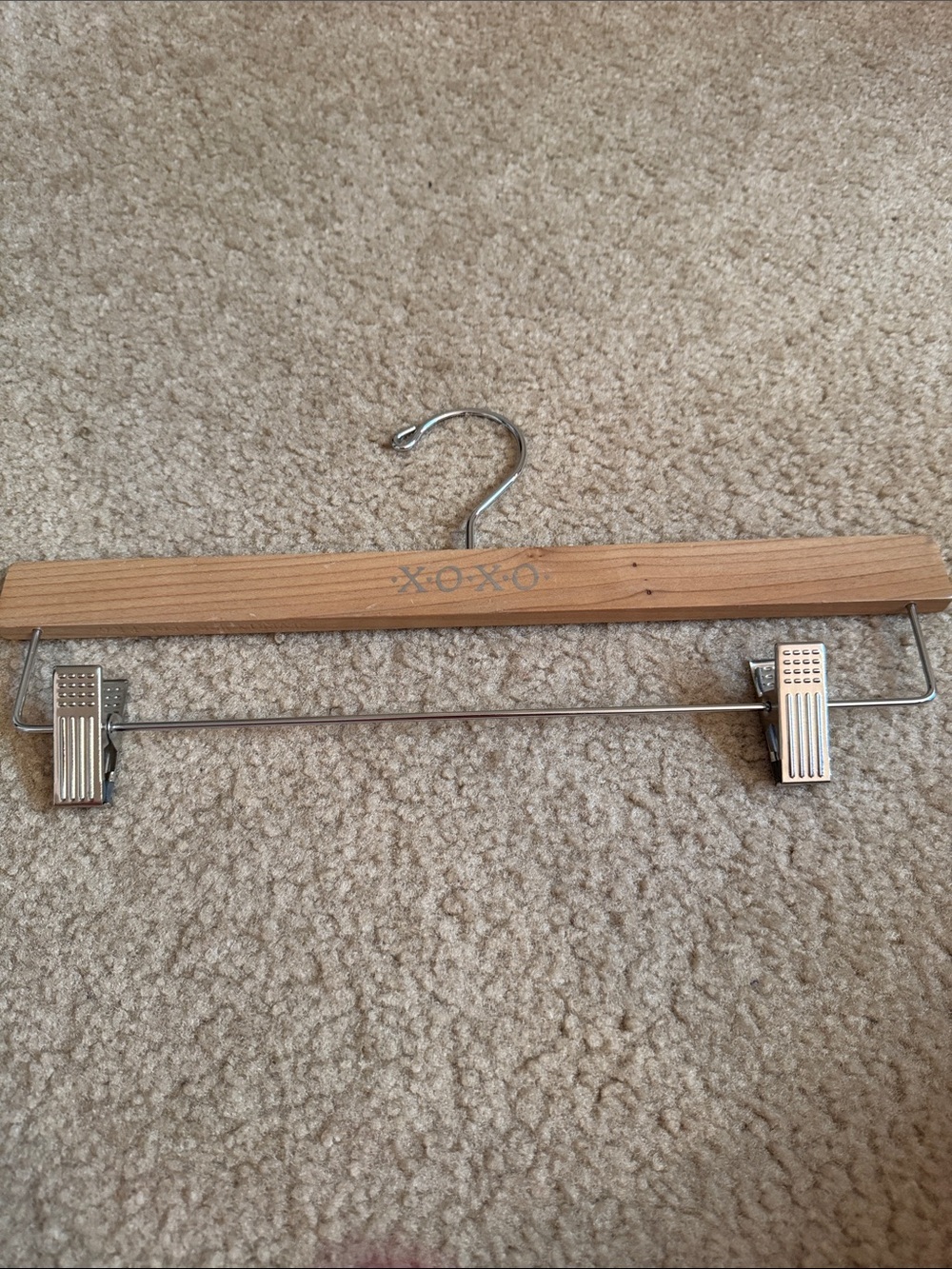 XOXO Wooden Pant Hanger with Metal Clips - Natural Wood & Silver